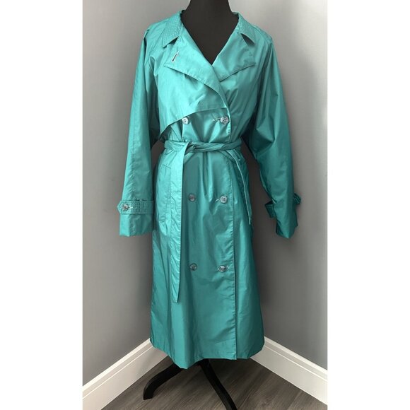 Nuage Vintage 90s Green Button & Belt Trench Coat Mac Uk Women's Size 5/6 - Picture 1 of 12